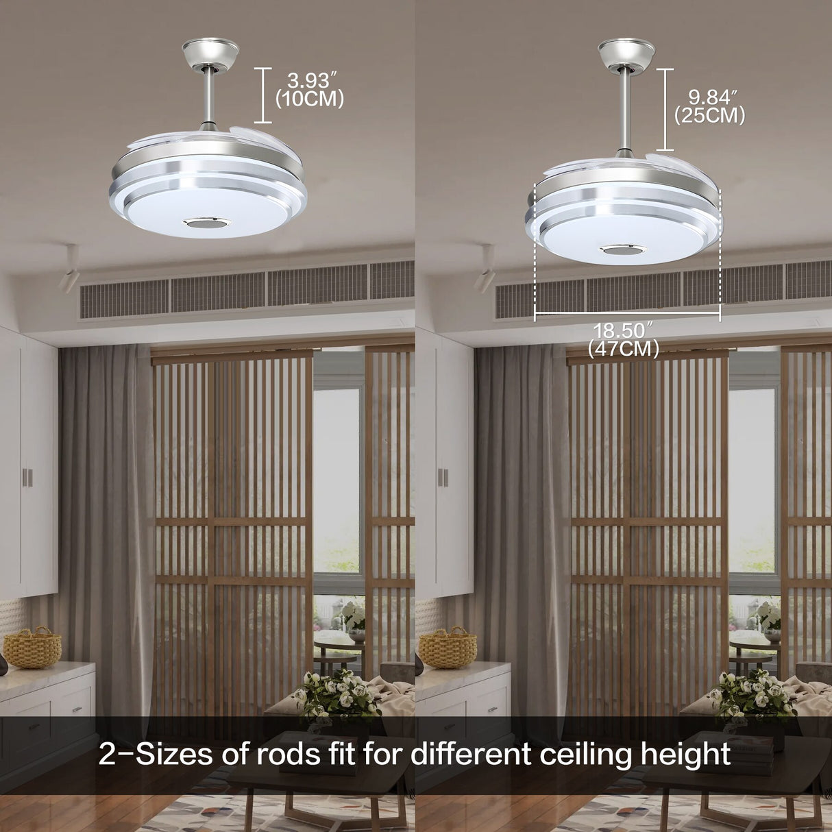 Ridgeyard Modern 42&quot; Ceiling Fan Light Lamp LED Chandelier Changeable Color With Bluetooth Speaker Remote Control