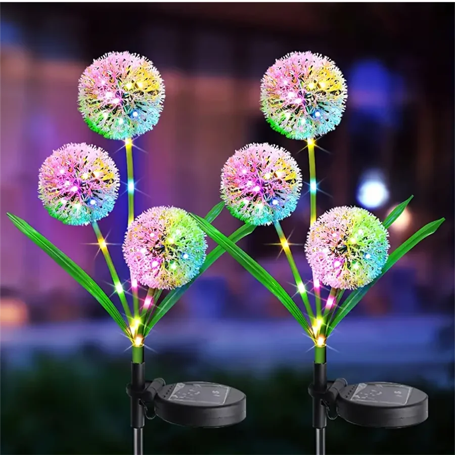 3-Head Solar Dandelion LED Light - Waterproof Outdoor Landscape Stake Light for Garden & Courtyard Decor