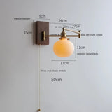 IWHD Pull Chain Switch LED Wall Lamp Beside Bedroom Living Room Light Arm Left Right rotate Wood Canopy Applique Murals Sconce