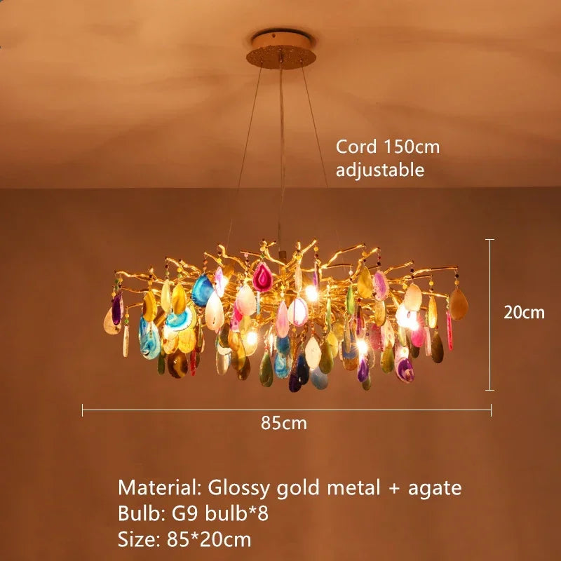 LED Agate Chandelier Modern Firefly Chandelier Living Room Bedroom Flower  Bedroom Kitchen Indoor Tree Branch Pendant Light