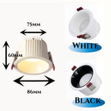 Anti-Glare Recessed LED Spotlight - 7W 12W Matte Black & White Downlight