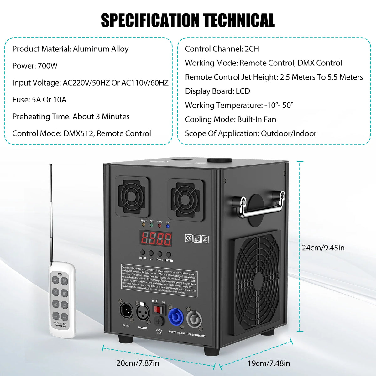 700W Cold Spark Machine (DMX Controlled, Top-Spraying) - Indoor/Outdoor Safe Electronic Stage Effect Machine Fixture for Weddings, Concerts & DJ Shows