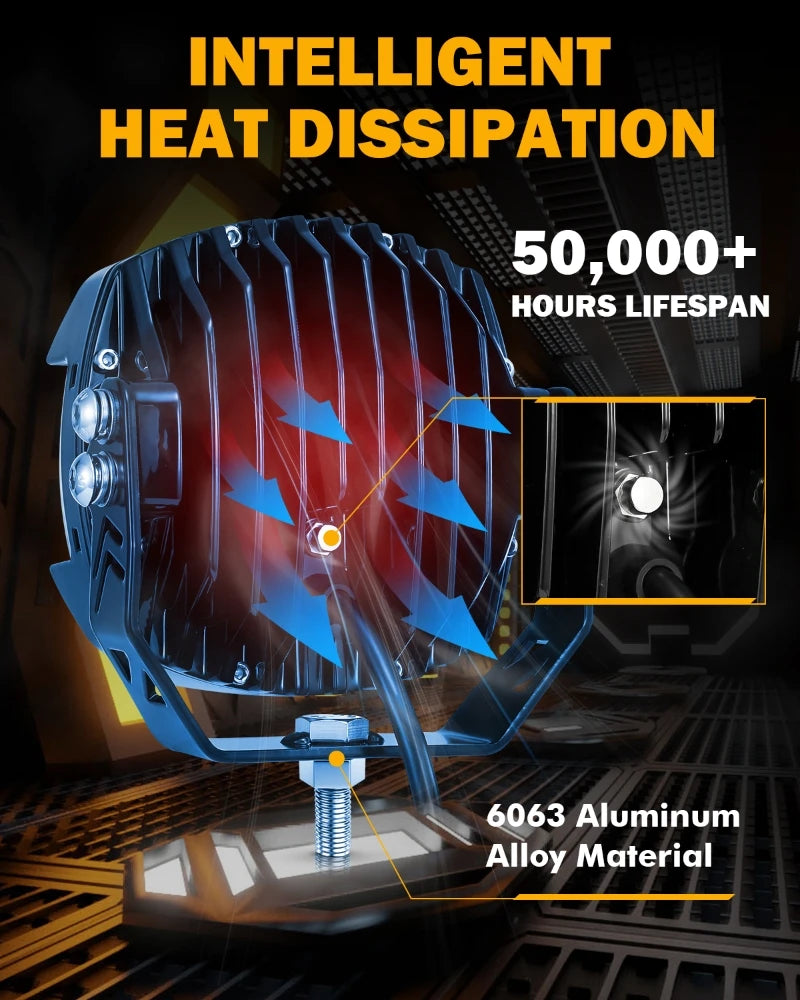 AUXBEAM LED Driving Lights 3/5 inch Work Light Pods Combo Beam Offroad LED Spotlights WITH WHITE DRL&amp;AMBER TURN SIGNAL LIGHT