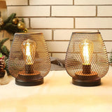 Set of 2 Bedside Lamps Battery Powered, Table Lamp 17cm High Vintage Cage Battery lamp for Living Room Bedroom Home