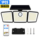 368 LED Triple-Head Solar Motion Sensor Outdoor Floodlight - Remote Control Waterproof Wall Lamp for Garage, Patio & Garden