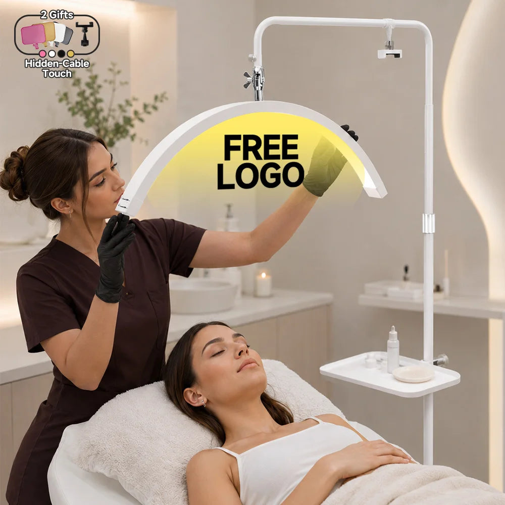 2027 New Free Logo L80 LED Lash Light Half-Moon Beauty Floor Lamp for Eyelash Extensions Hidden Cable Touch Salon Nail Tattoo