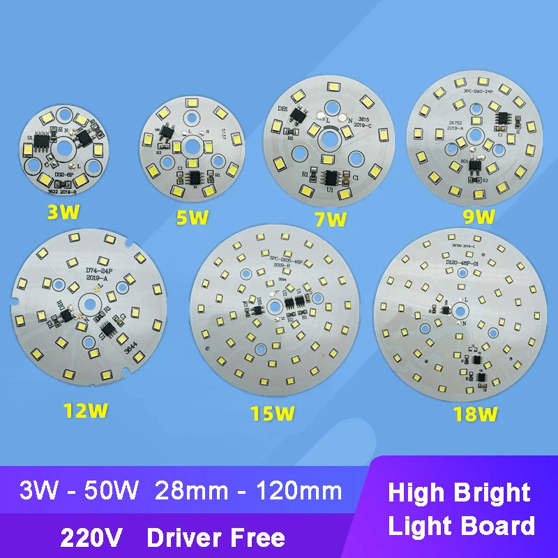 AC 220V Driver-free 2835 SMD Led Chip 3W - 18W 28mm - 120mm Lamp Light Board Bulb Round Light Source