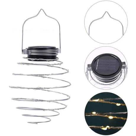 Solar Spiral LED Light Hanging Lantern Solar Spring-Shaped Garden Light Outdoor Waterproof Pendant Light for Patio Porch