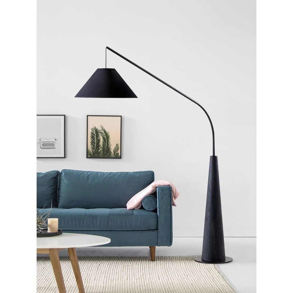 Modern Walnut Fishing LED Floor Lamp - Creative Minimalist Arc Standing Light Fixture for Living Room, Bedroom Bedside & Study