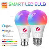 Tuya Zigbee Smart Led Bulb E27 B22 Lamps 18W RGBCW Works With Amazon Alexa Google Home Smart Life APP Voice Control 110V 220V