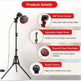 E27 LED Red 54W Light Therapy Lamp 660nm&850nm Infrared Bulb with Floor Stand for Skin Care Pain Relief 360° Adjustable