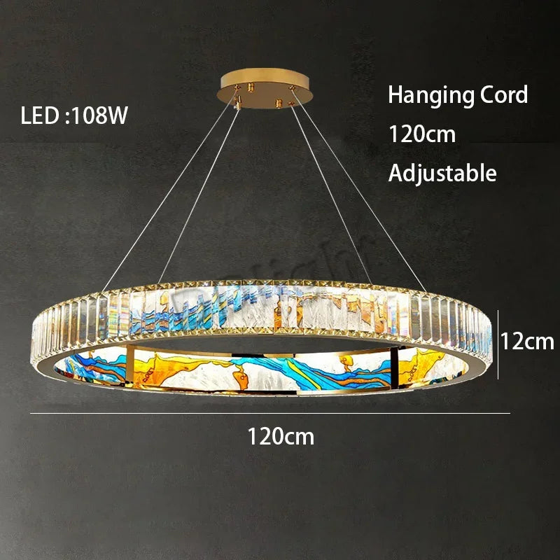 2025 Modern New Enamel Color Chandiler Lustre Crystal Glass Ceiling Light Luxury LED Ring Villa Decor Bedroom Living Dining Room