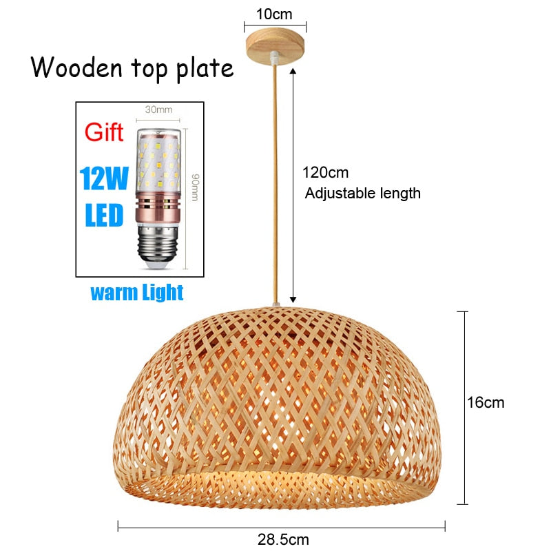 Handmade Vintage Pendant Lamp Bamboo Restaurant Café Chandeliers Wood Base E27 Bulb Lighting Hotel Bedroom Interior Classical