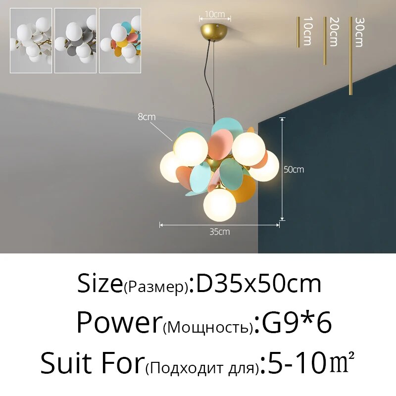 Nordic Kids Bedroom LED Chandelier Light Living Room Hanging Lamp Ceiling Mounted Light For Study Room Bar Aisle Home Decoration