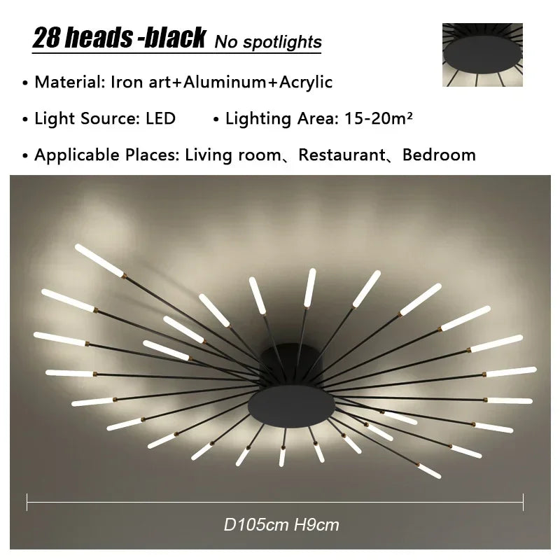 Modern Firework Led Chandeliers Lighting Lamp Home Decor Living Room Ceiling Lights Luminaria Bedroom Black Gold Spiral Lamparas