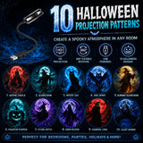 Halloween-Themed 10-Pattern Projection Ambient Night Light - Outdoor & Indoor Holiday Projector Lamp for Festive Home Decor