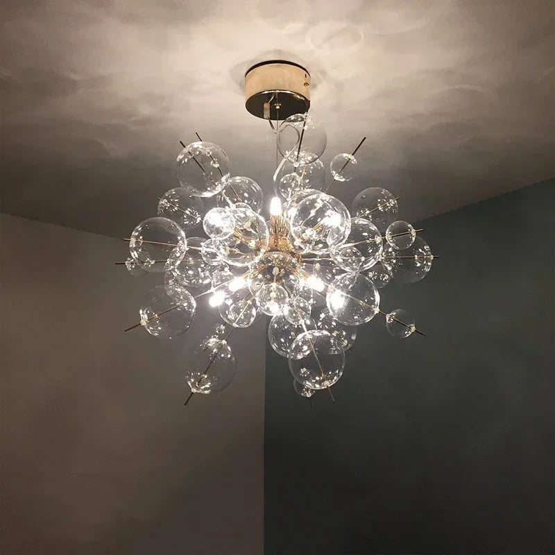 Nordic Designer Chrome Gold Metal LED Pendant Light Modern Artistic Glass Ball Chandeliers for Restaurant Home Decor