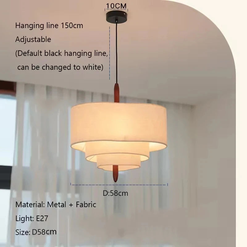 Nordic Minimalist Wabi Sabi Fabric Chandelier Living Dining Room Bedroom Pendant Light Home Indoor Lighting Hanging Lamp Fixture