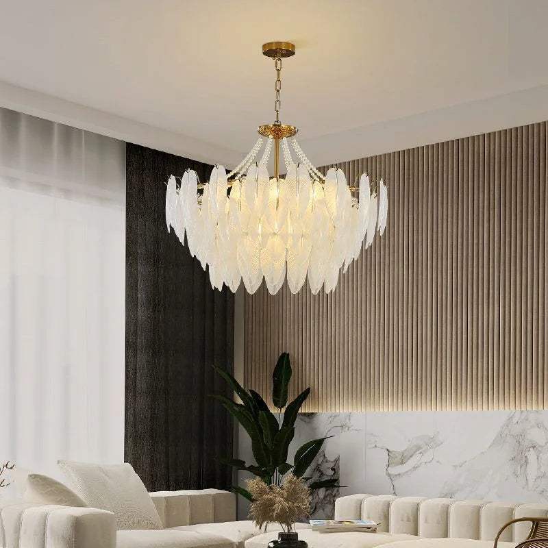French Feather Chandelier Modern Luxury Glass Lamp For Living Room Restaurat Bedroom Villa Kitchen Home Decor Hotel Hall Lamp