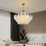 French Feather Chandelier Modern Luxury Glass Lamp For Living Room Restaurat Bedroom Villa Kitchen Home Decor Hotel Hall Lamp