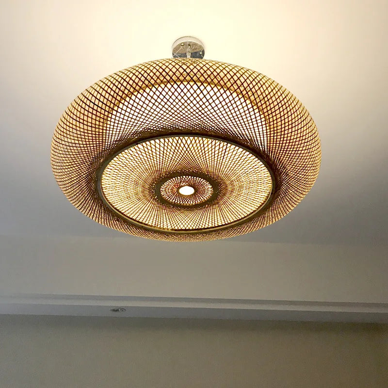 Designer&#39;s New Chinese Style Rattan Bamboo Woven LED Pendent Lamp Living Room Bedroom Rural Creative Decorative Lighting Fixture