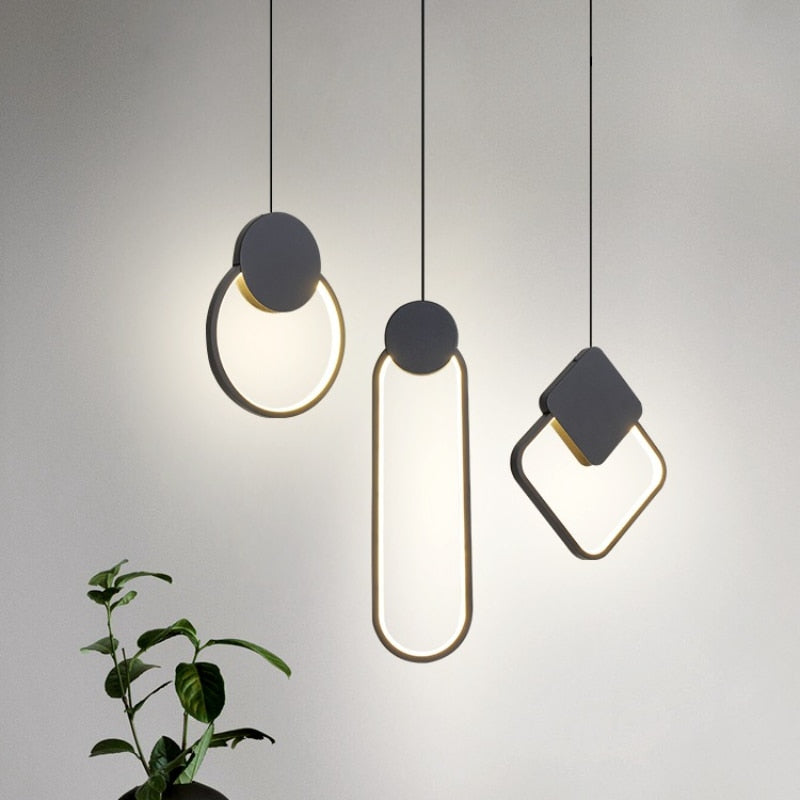 Modern LED Black White Circle Pendant Light Lighting for Bedside Bedroom Living Dining Room Study Hanging Lamp Indoor Decoration