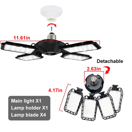 100-200W Led Garage Light E27/E26 Big Lamp Adjustable Deformable Bulb Ceiling Light for Shop/Storage/Warehouse Workshop Lighting