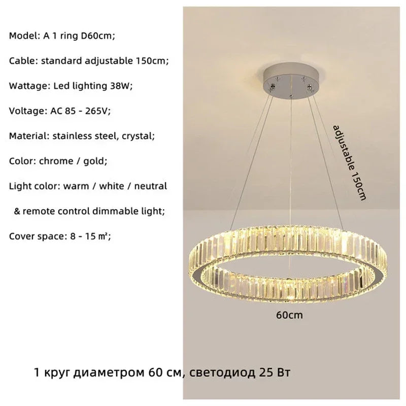 Luxury Design Gold Crystal LED Chandelier K9 Crystal Dimmable Pendant Light for Living Room Bedroom Hotel Villa Decor