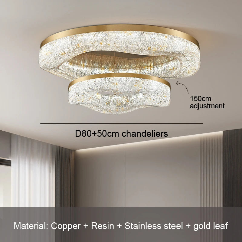 Luxurious Golden-gloss Chandelier, Round Copper Chandelier, For Dining Room, Living Room, Bedroom, Home Decoration, Resin Chande