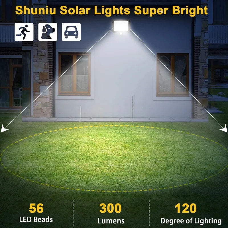 56 LED Solar Motion Sensor Outdoor Wall Light - IP65 Waterproof Garden Security Flood Lamp for Patio, Yard & Garage