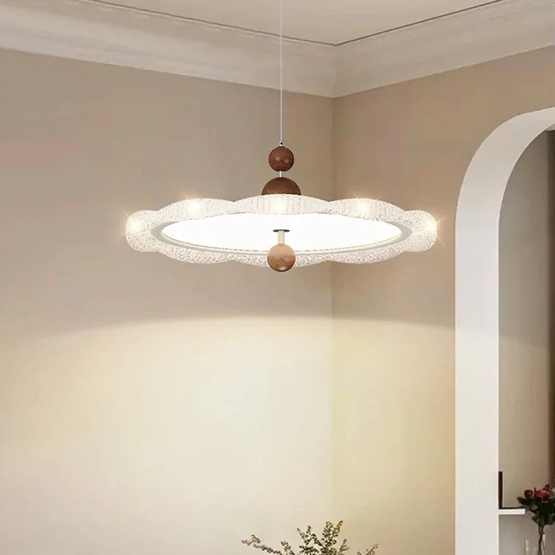 Nordic Modern Walnut Wood Grain Pendant Light - Dimmable LED Chandelier