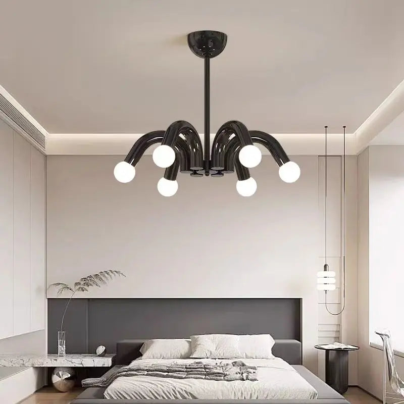 Modern Metal E27 Pendant Light in Black, Beige, Blue & Pink - Art Deco Ceiling Hanging Lamp Fixture for Parlor, Bedroom & Dining Room