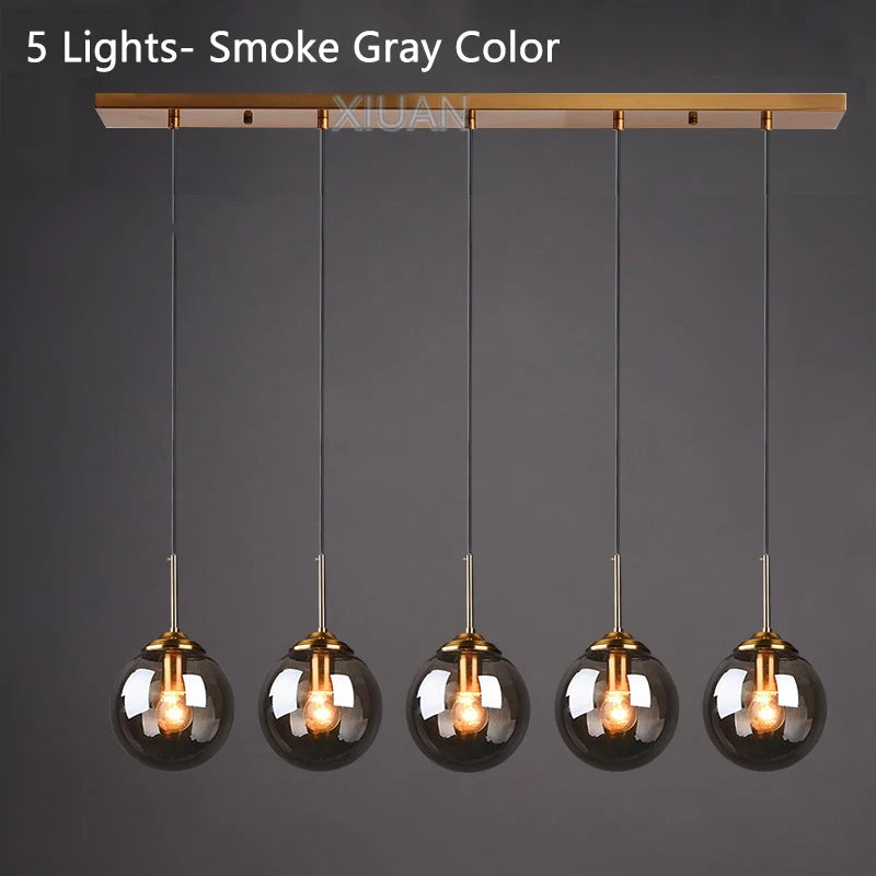 Amber Smoke Gray Clear Glass Pendant Lamp LED Hanging Light for Dining Room Table Kicthen Island Bedroom Bedside Lighting