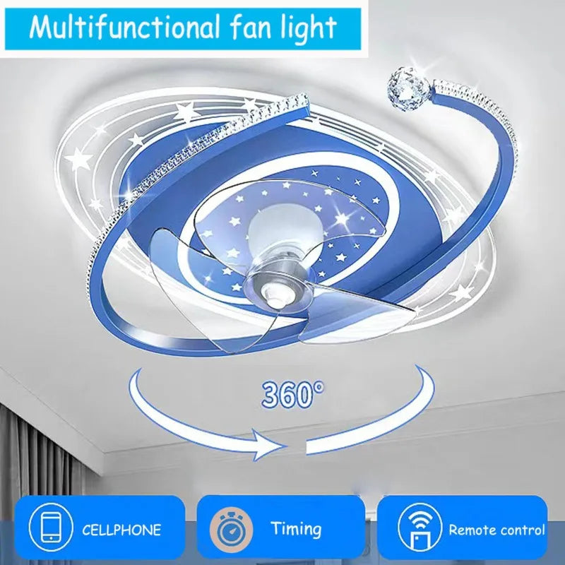 Modern LED Ceiling Fan with Remote - 6-Speed Silent Fan & Stepless Dimmable Light
