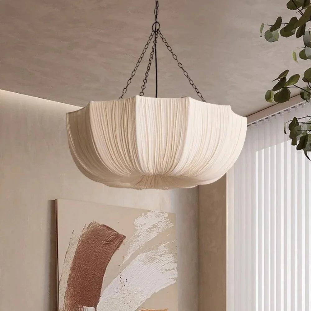 2026 Japanese Iron Chain Ceiling Lamp Retro Fabric Wabi Sabi Chandelier E27 Pendant for Living Dining Room Bedroom Decor