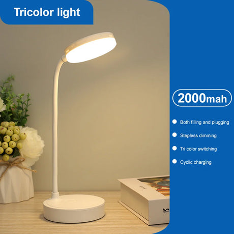360° Flexible Study Table Lamp with Clip USB Rechargeable Desk Lamp Bedside Night Light for Bedroom Study Reading Office Work