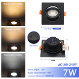 LED Change Color 3 CCT 3000K 4000K 6000K LED Ceiling Spotlight Embedded Light 7W AC 110V 220V Adjust 90°  1-10pcs Lighting Spot