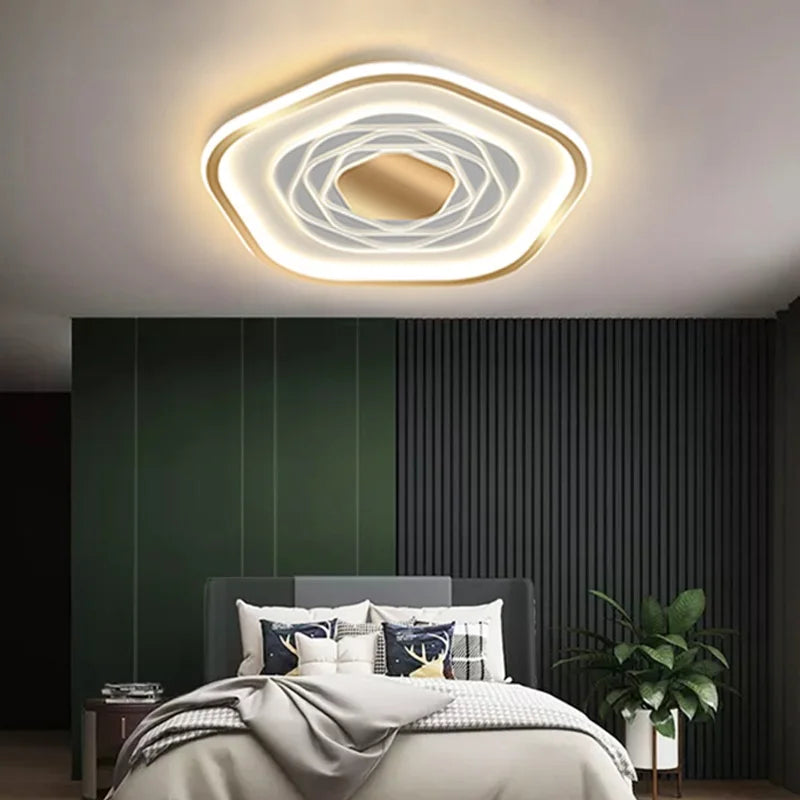 2025 Modern LED Ceiling Lights For Living Room Bedroom Dining Kitchen Dimmable Ceiling Chandelier Pentagonal Art Decoration Lamp