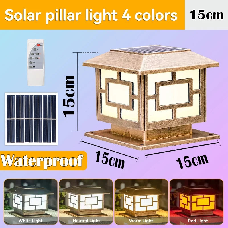 Outdoor LED Solar Pillar Light - Waterproof Dual-Power Fence Post Lamp