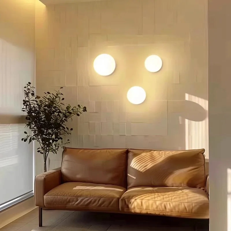 Round Glass Lights Modern Hidden Base Milky White Glass Wall Lamp for Bedroom Bedside Living Room Stair Hallway Entrance Hotel