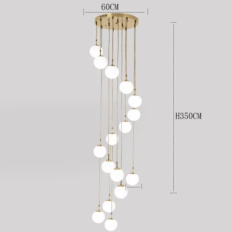 2026 Nordic White Ball Chandelier Lights Modern Led Long-Line Minimalist Lamp Living Room Villa Hotel Spiral Staircase Decor Lam