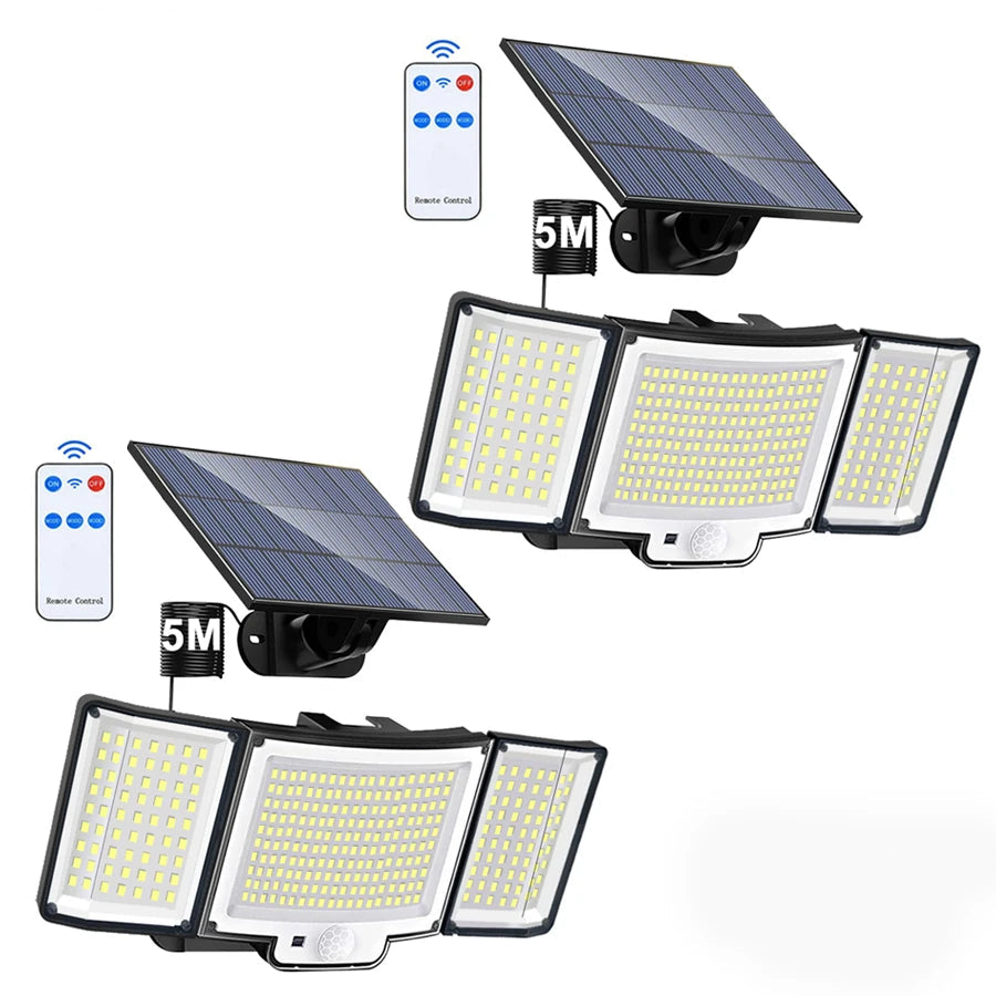 348 LED Solar Motion Sensor Outdoor Light - Powerful Waterproof Security Spotlight Wall Lamp for Garden, Yard & Garage