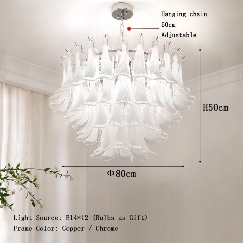 Cloudy White Glass Flower Petal Vintage Chandelier Italy Design Lighting Fixture LED Remote Dimmable Available Living Room Deco