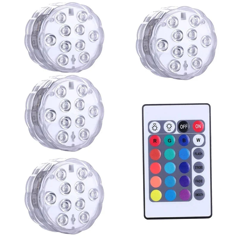 Submersible Waterproof LED Lights with Remote (Battery Operated) - Underwater Accent Lighting for Pool, Pond, Hot Tub, Spa, Fountain & Vases