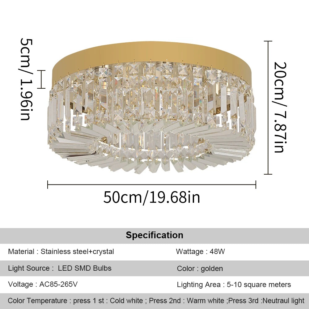 Gold Modern Crystal Chandelier - Luxury LED Ceiling Light for Living Room