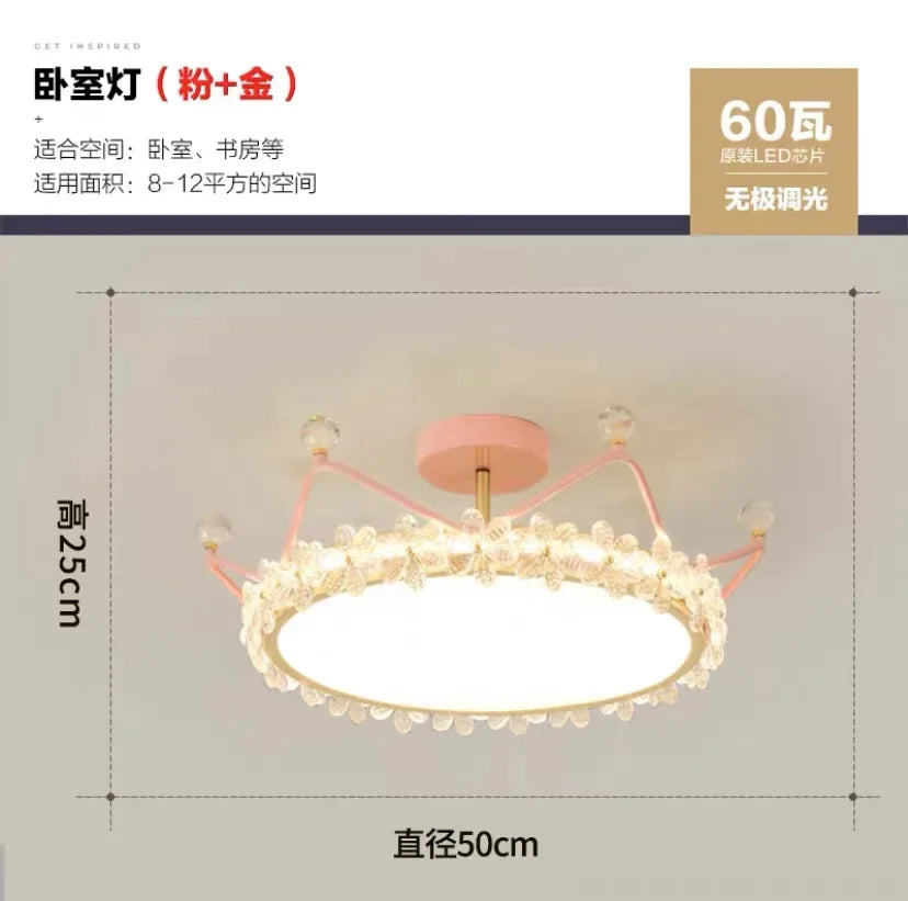 Crown Ceiling Lamp Star Light Children's Princess Room Crystal Flower Bedroom Light Light Luxury Lamp in the Living Room