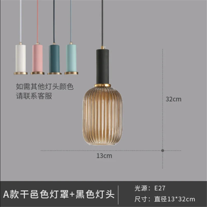 Nordic Retro restaurant colorful Glass pendant lights Creative living room Lamp Simple bedside lamp LED E27 light