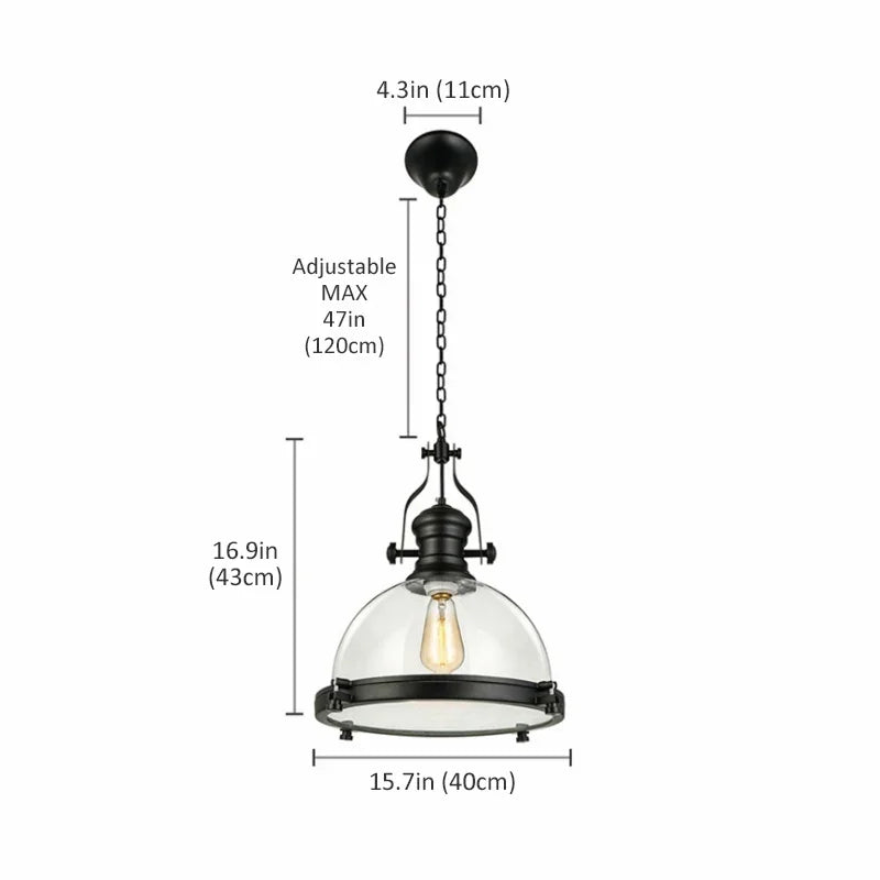 Iron LED Pendant Lights Loft Industrial Kitchen Hanging Lamp for Dining Room Decors Home Light Fixtures Glass Lampshade