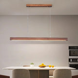 Wooden Living Restaurant Pendant Lamp Minimalist Walnut Wood Chinese Style Tea Room Bedroom LED Chandelier Straight Strip Light