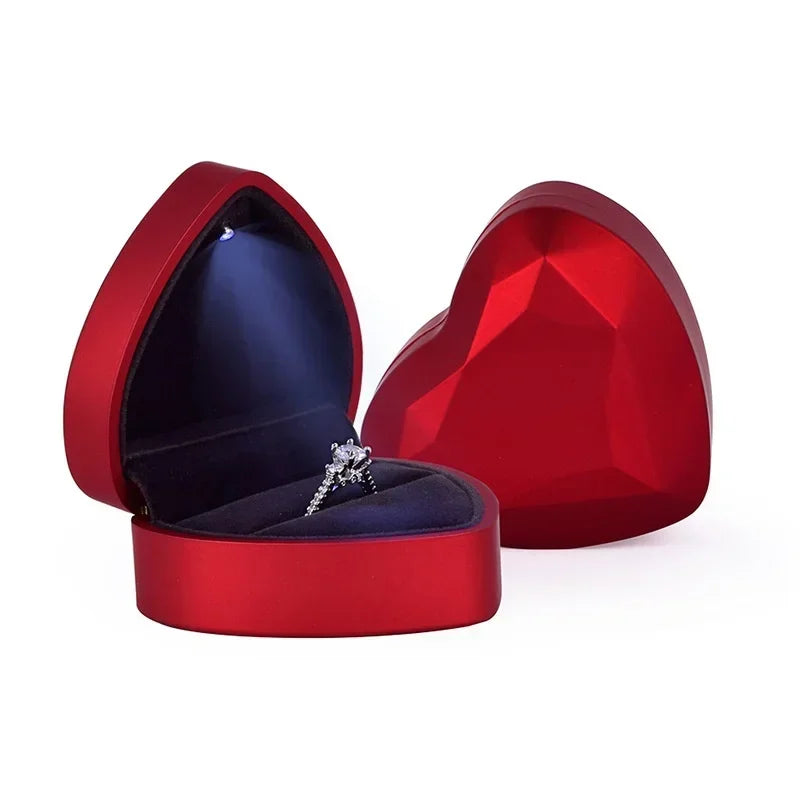 Creative Heart-Shaped LED Light Jewelry Box - High-End Proposal & Ring Display Case